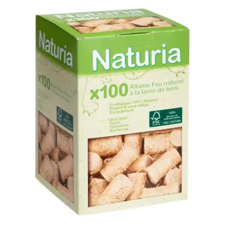 Allume feu en laine de bois NATURIA 100 pièces